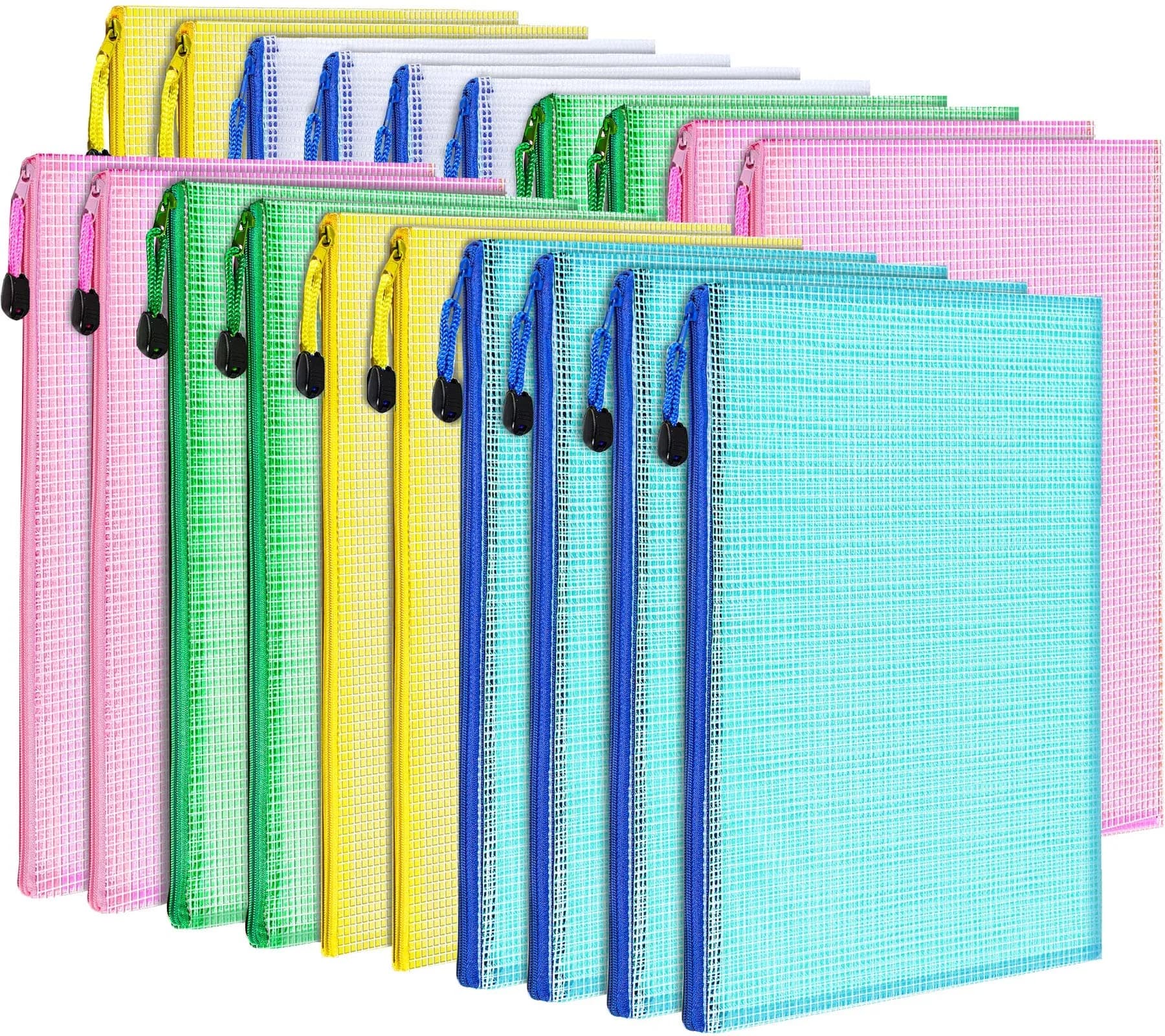 LEOBRO 20PCS Zipper Pouch, A4 Mesh Waterproof Bags, Classroom & Travel Organizer, File Jackets & Pockets