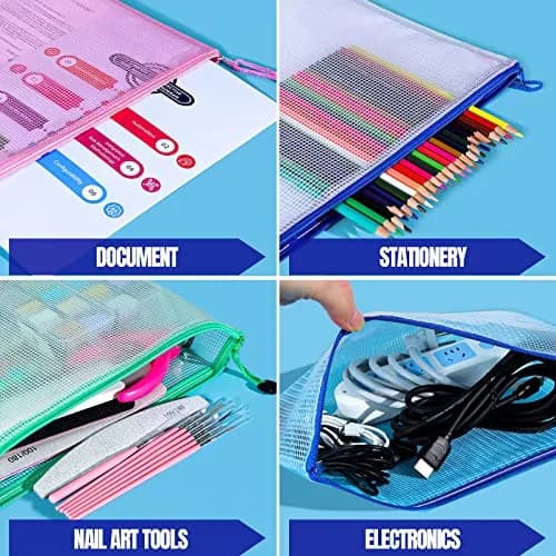 LEOBRO 20PCS Zipper Pouch, A4 Mesh Waterproof Bags, Classroom & Travel Organizer, File Jackets & Pockets thumbnail 7