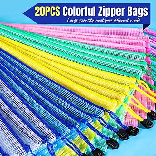 LEOBRO 20PCS Zipper Pouch, A4 Mesh Waterproof Bags, Classroom & Travel Organizer, File Jackets & Pockets thumbnail 3
