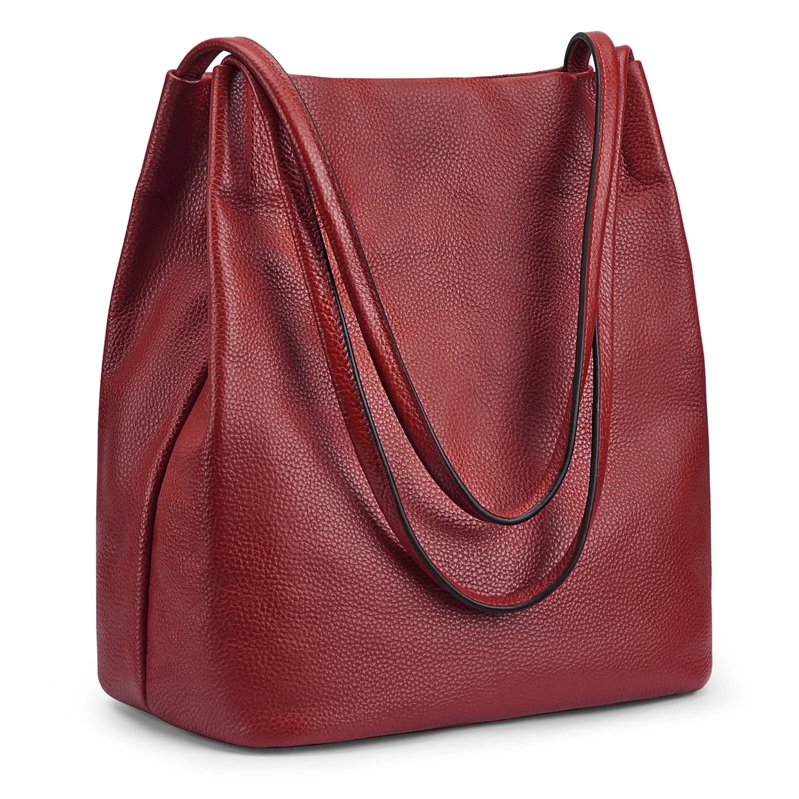 Kattee Genuine Leather Tote Handbag for Women (Wine Red) | Soft Top Grain Pebbled Cowhide Leather with Gold Hardware — Wine Red