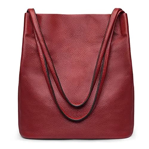 Kattee Genuine Leather Tote Handbag for Women (Wine Red) | Soft Top Grain Pebbled Cowhide Leather with Gold Hardware thumbnail 8