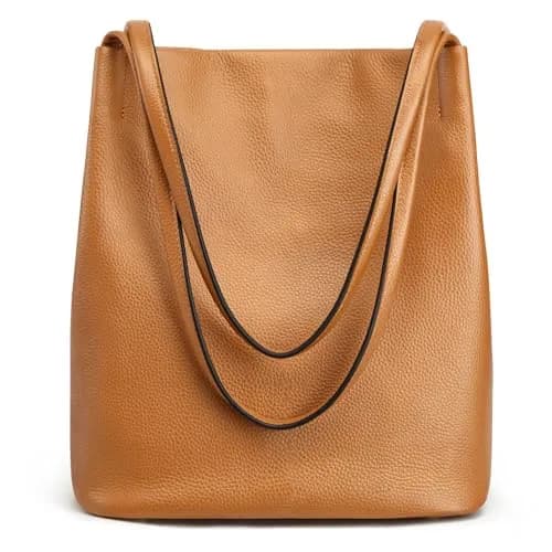 Kattee Genuine Leather Tote Handbag for Women (Brown) | Soft Pebbled Cowhide with Magnetic Snap Closure thumbnail 7