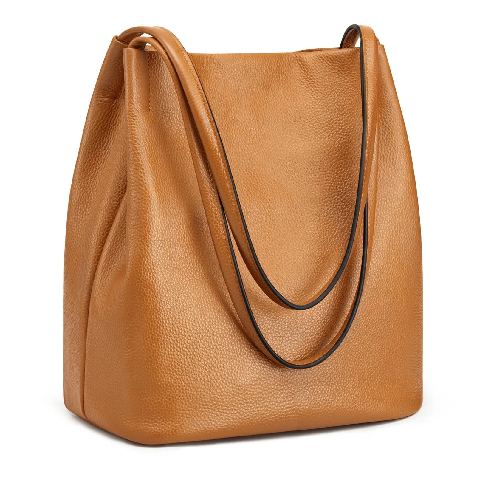 Kattee Genuine Leather Tote Handbag for Women (Brown) | Soft Pebbled Cowhide with Magnetic Snap Closure
