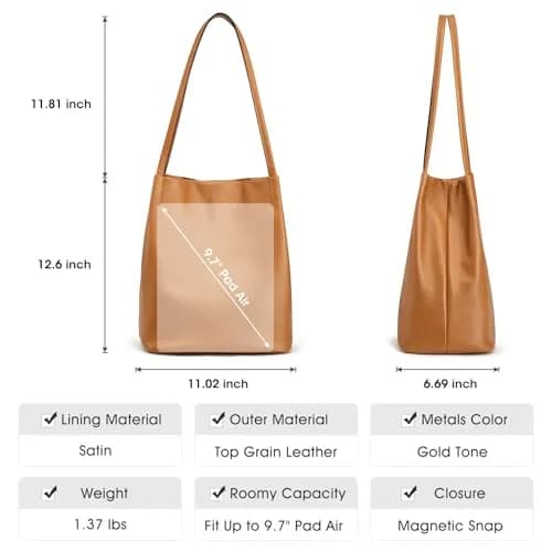 Kattee Genuine Leather Tote Handbag for Women (Brown) | Soft Pebbled Cowhide with Magnetic Snap Closure thumbnail 3