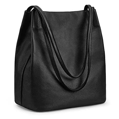Kattee Genuine Leather Tote Handbag for Women Medium Black | Top Grain Pebbled Cowhide Leather with Gold Hardware thumbnail 1