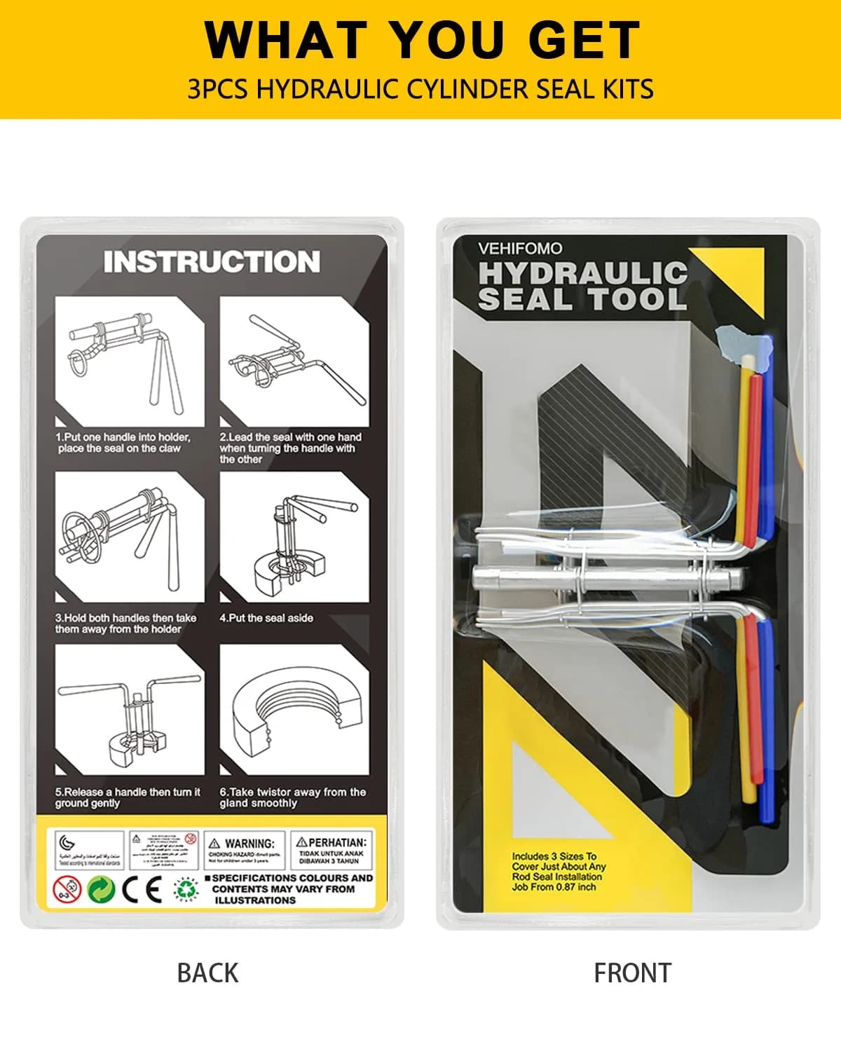 VEHIFOMO Hydraulic Seal Installation Tools Set (3 PCS) | For Rod Seals & U-Cups - view 5