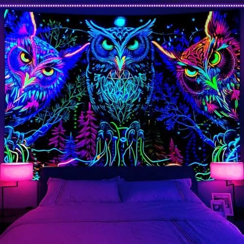 JAWO Blacklight Tapestry UV Reactive Owl Forest Art Poster 71x60 Inch | Glows Under Blacklight thumbnail 1