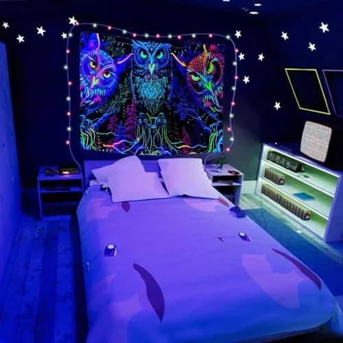 JAWO Blacklight Tapestry UV Reactive Owl Forest Art Poster 71x60 Inch | Glows Under Blacklight thumbnail 5