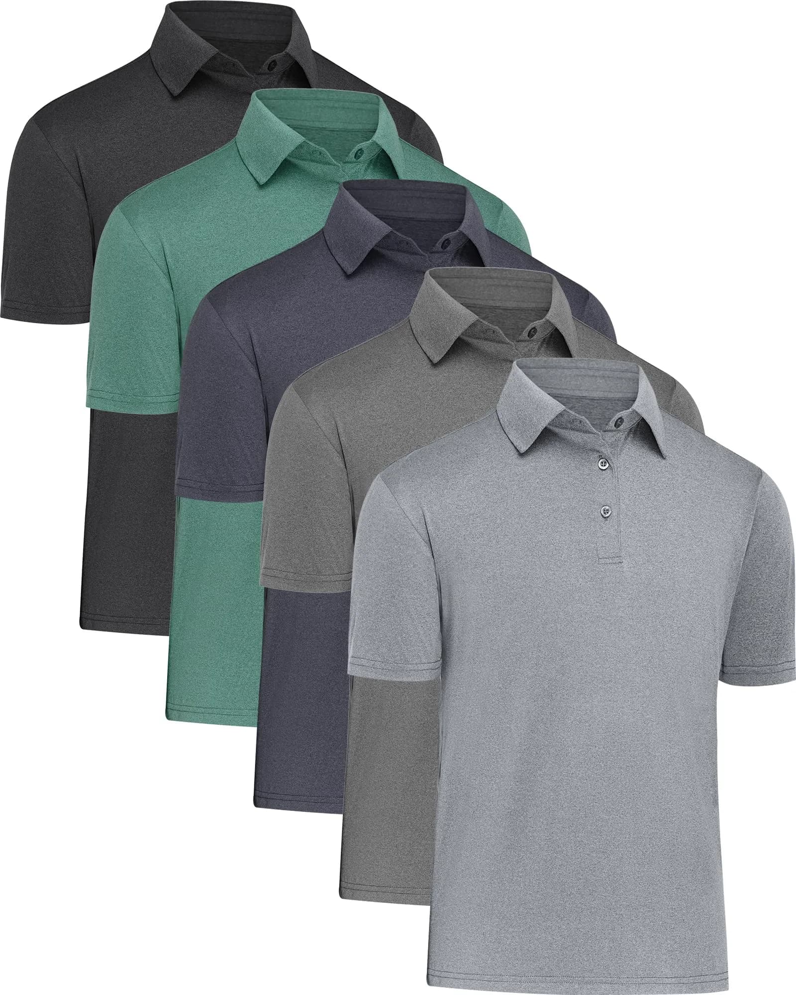 MLYENX Polo Shirts 5 Pack Short Sleeve Moisture Wicking Casual Golf | Quick Dry, Breathable, Regular Fit