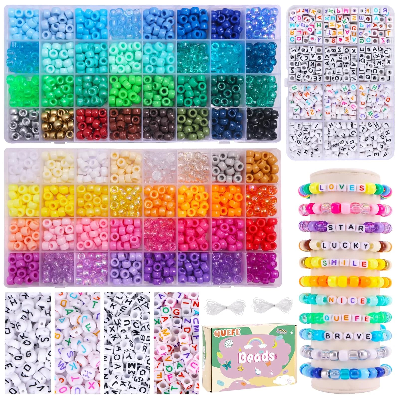 QUEFE 64 Colors 2350pcs Pony Beads Bracelet Making Kit | Rainbow Kandi Friendship Bracelet Kit - main product image
