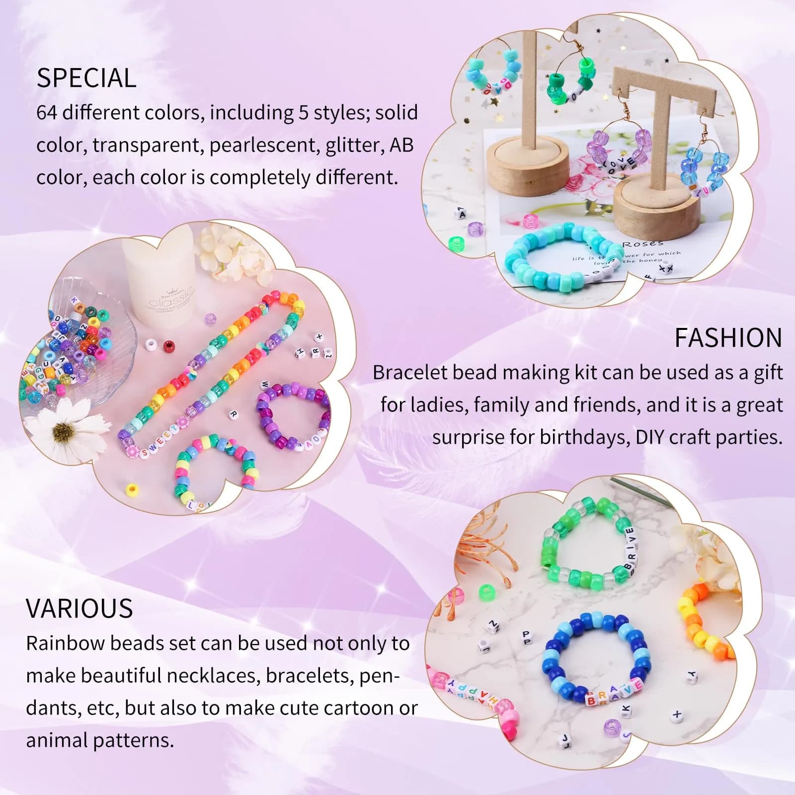 QUEFE 64 Colors 2350pcs Pony Beads Bracelet Making Kit | Rainbow Kandi Friendship Bracelet Kit - view 5
