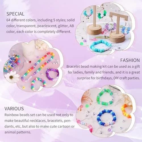 QUEFE 64 Colors 2350pcs Pony Beads Bracelet Making Kit | Rainbow Kandi Friendship Bracelet Kit thumbnail 5
