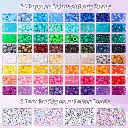 QUEFE 64 Colors 2350pcs Pony Beads Bracelet Making Kit | Rainbow Kandi Friendship Bracelet Kit thumbnail 3
