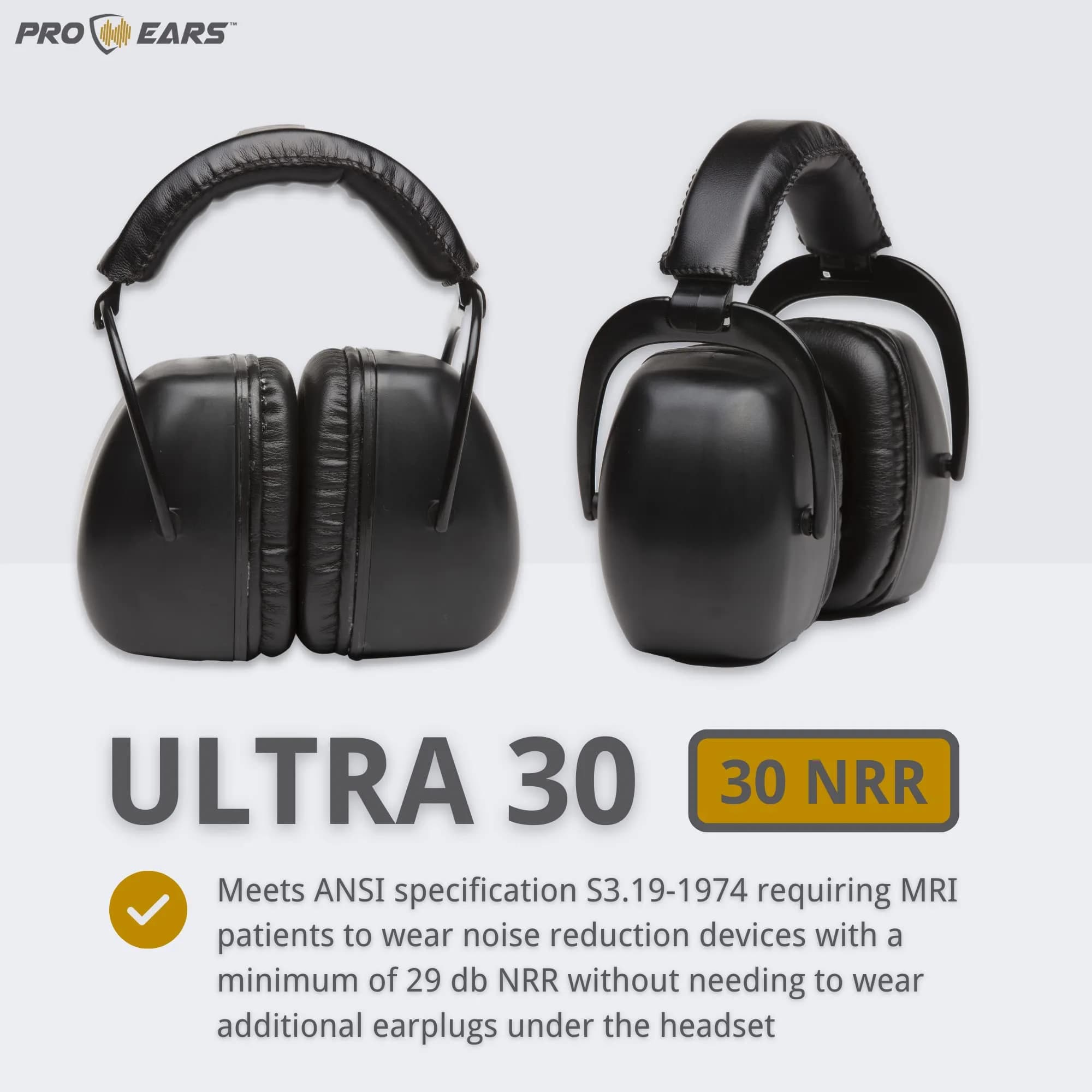 Pro Ears Ultra 30 MRI Kit - MRI-Safe Hearing Protection Earmuffs & Earplugs, NRR 30 dB, 623 g (1.37 lb) | ANSI S3.19-1974 Certified - view 3