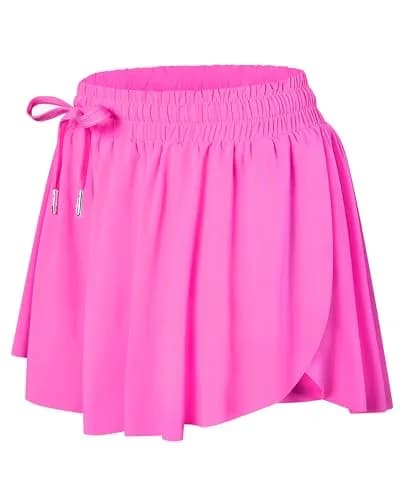 Wsirmet Butterfly Shorts for Women 2-in-1 Athletic Skorts with Phone Pocket & Liner | Bright Pink, Small (25.19 inches) thumbnail 1