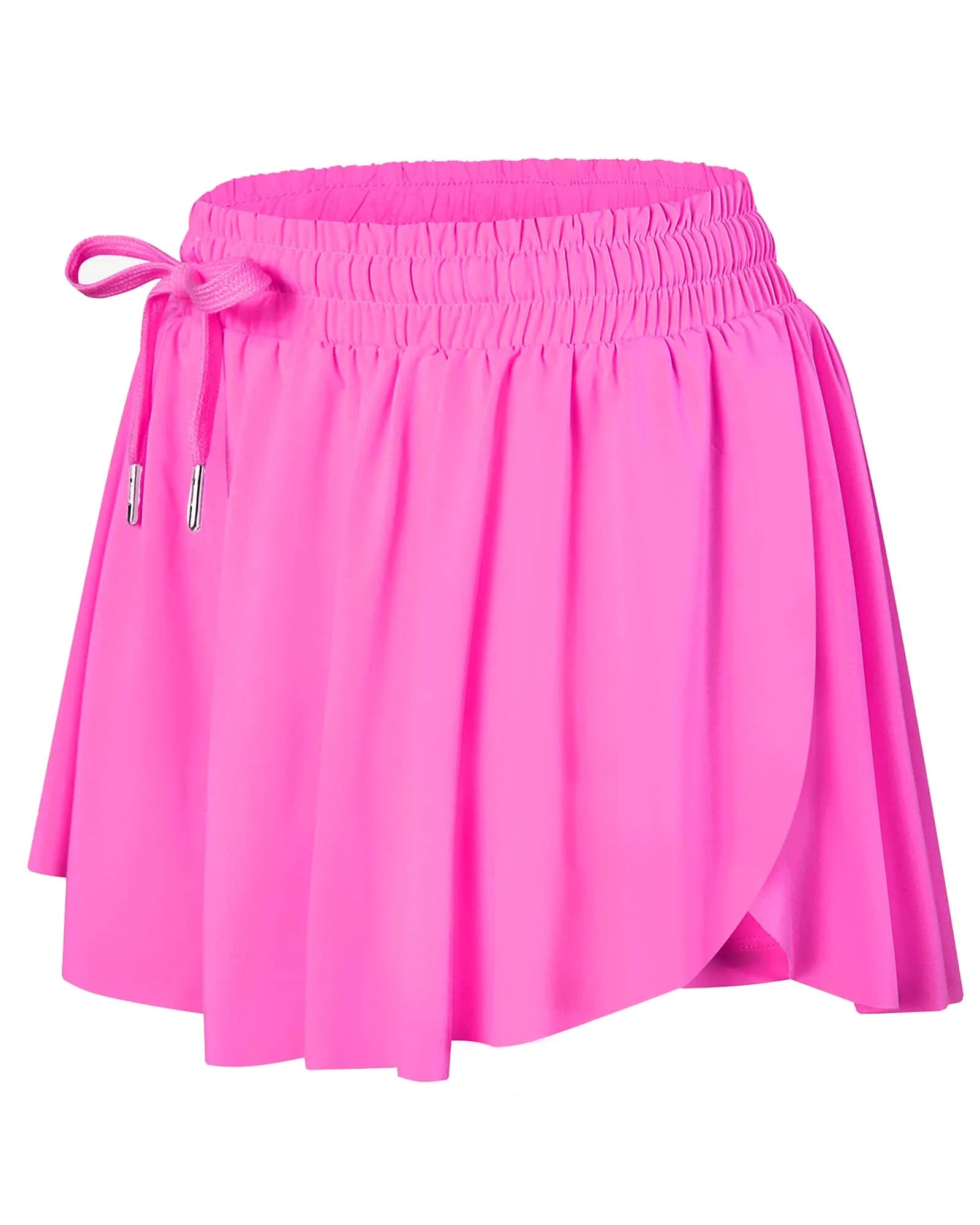 Wsirmet Butterfly Shorts for Women 2-in-1 Athletic Skorts with Phone Pocket & Liner | Bright Pink, Small (25.19 inches)