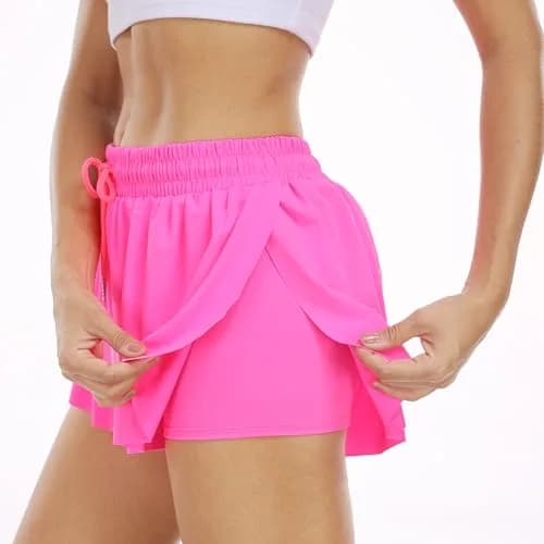 Wsirmet Butterfly Shorts for Women 2-in-1 Athletic Skorts with Phone Pocket & Liner | Bright Pink, Small (25.19 inches) thumbnail 3