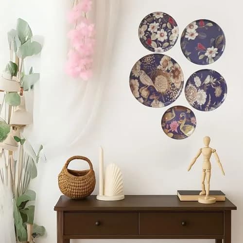 RITUALISTIC Oriental Blooms Metal Wall Plates | Floral Wall Decor for Living Room, Bedroom & Hall | Set of 5 Assorted Sizes thumbnail 1