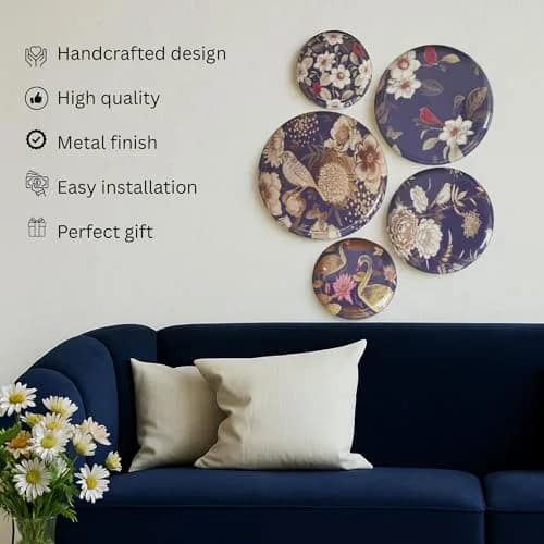 RITUALISTIC Oriental Blooms Metal Wall Plates | Floral Wall Decor for Living Room, Bedroom & Hall | Set of 5 Assorted Sizes thumbnail 2