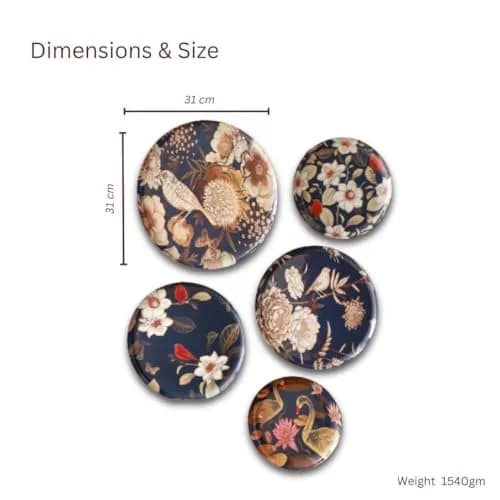 RITUALISTIC Oriental Blooms Metal Wall Plates | Floral Wall Decor for Living Room, Bedroom & Hall | Set of 5 Assorted Sizes thumbnail 3