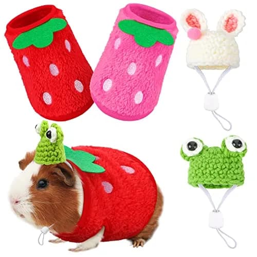 Mixweer Guinea Pig Accessories 2 Mini Hats & 2 Clothes | Adjustable Strap, Cozy & Cute (70-120 chars) thumbnail 1