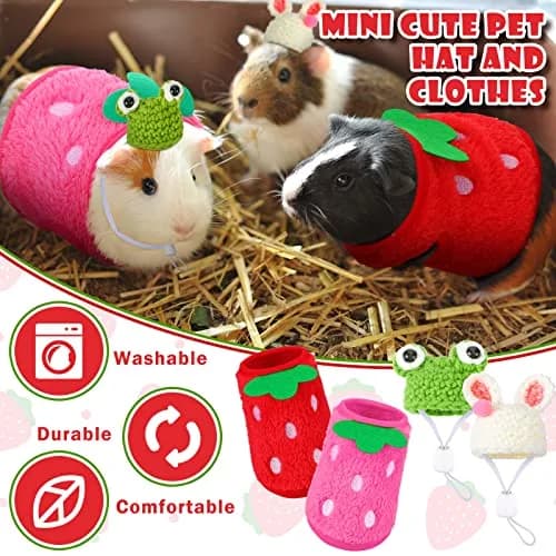 Mixweer Guinea Pig Accessories 2 Mini Hats & 2 Clothes | Adjustable Strap, Cozy & Cute (70-120 chars) thumbnail 4