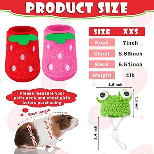 Mixweer Guinea Pig Accessories 2 Mini Hats & 2 Clothes | Adjustable Strap, Cozy & Cute (70-120 chars) thumbnail 2