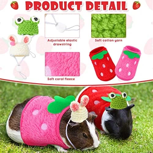 Mixweer Guinea Pig Accessories 2 Mini Hats & 2 Clothes | Adjustable Strap, Cozy & Cute (70-120 chars) thumbnail 3