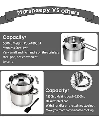 Marsheepy 1.1QT Double Boiler Melting Pot with 2QT 304 Stainless Steel Pot | Kitchen & Dining thumbnail 7