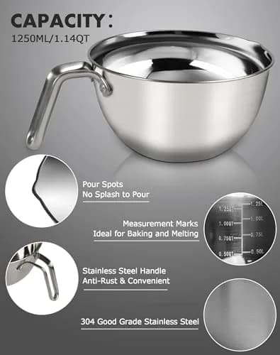 Marsheepy 1.1QT Double Boiler Melting Pot with 2QT 304 Stainless Steel Pot | Kitchen & Dining thumbnail 3