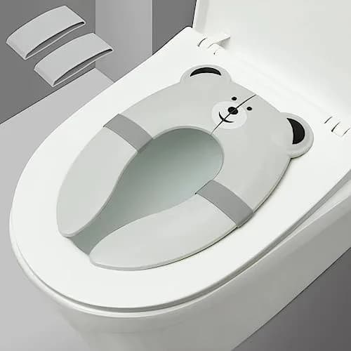 PandaEar Folding Froggy Travel Toilet Seat | Silicone Toddler Potty Seat with Non-Slip Pads (Grey Bear) thumbnail 1