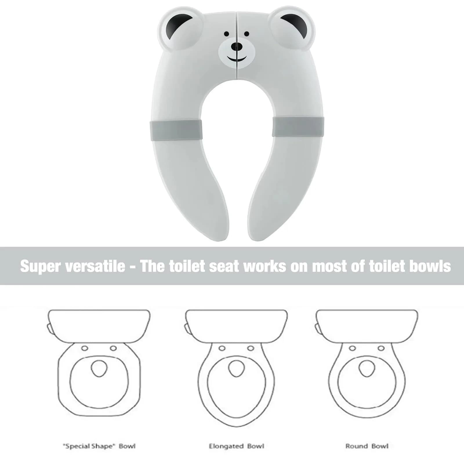 PandaEar Folding Froggy Travel Toilet Seat | Silicone Toddler Potty Seat with Non-Slip Pads (Grey Bear) - view 2