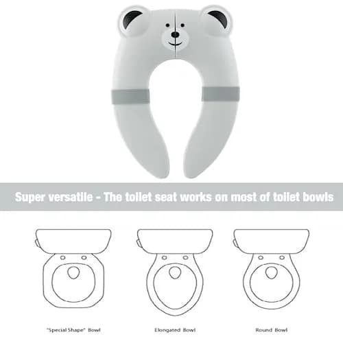 PandaEar Folding Froggy Travel Toilet Seat | Silicone Toddler Potty Seat with Non-Slip Pads (Grey Bear) thumbnail 2
