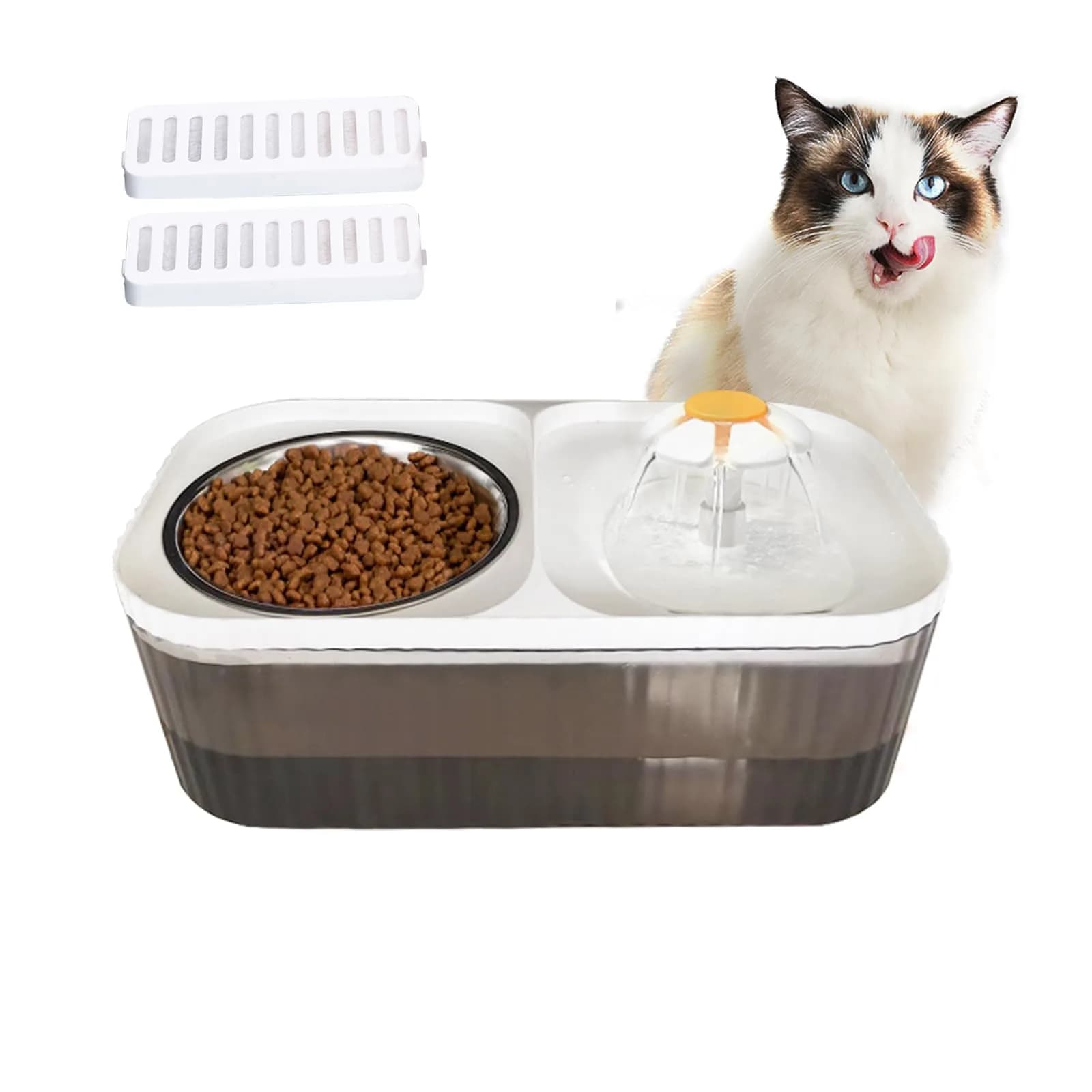 Suertree Cat Water Fountain Food Bowl Stainless Steel | 3L Capacity, Quiet Pump, BPA-Free