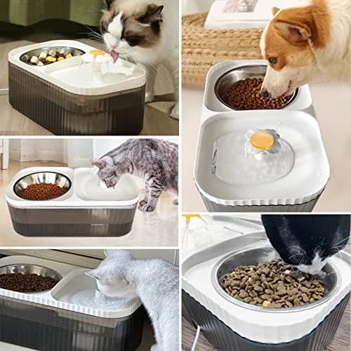 Suertree Cat Water Fountain Food Bowl Stainless Steel | 3L Capacity, Quiet Pump, BPA-Free thumbnail 4