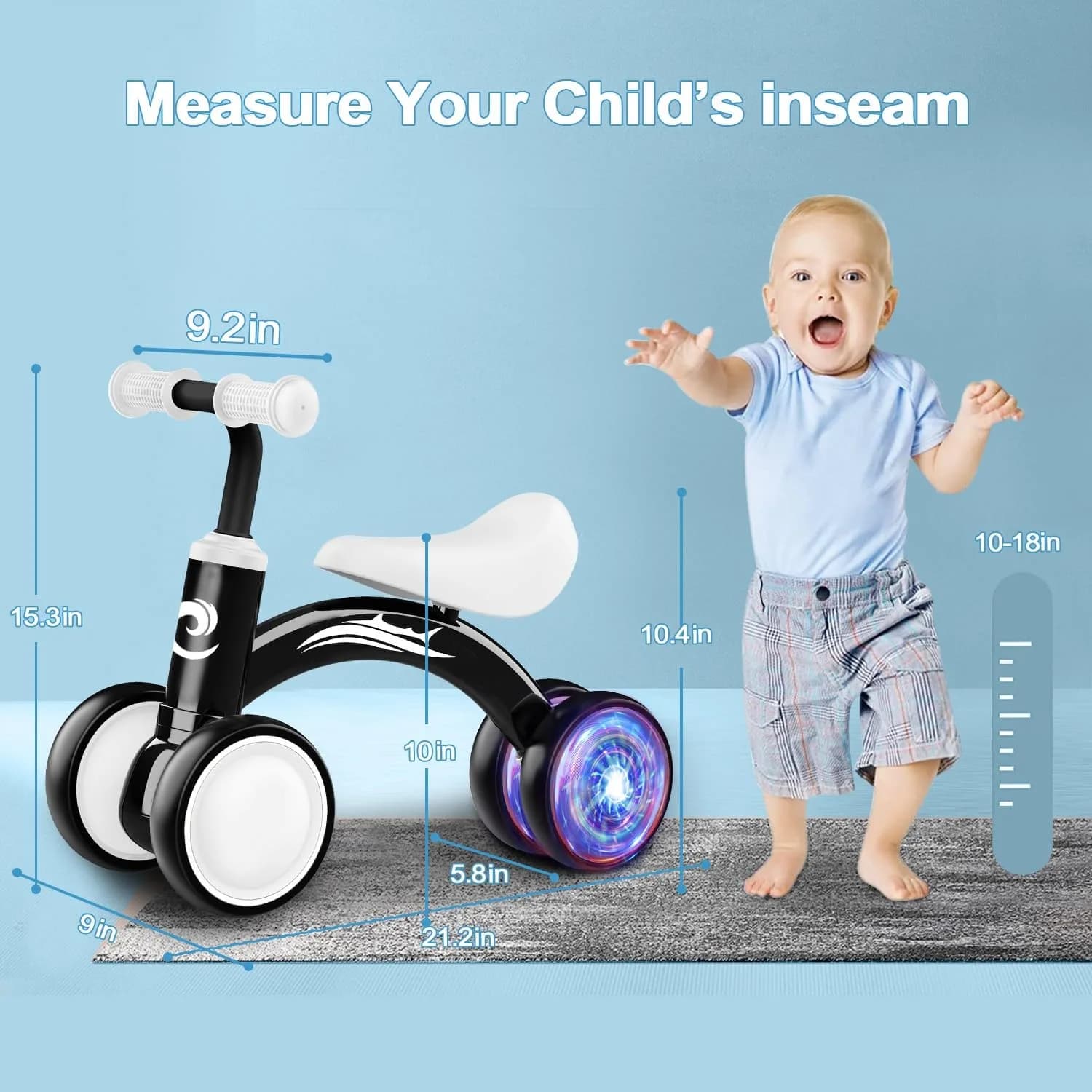 Gamfeiny Light Pink Baby Balance Bike | Colorful Lighting Toddler First Riding Toy (10-36 Months) - view 2