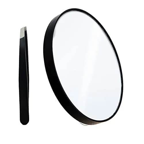 TTSAM 10X Magnifying Makeup Mirror with Tweezers & Suction Cups | 10.9 cm (4.3 inches) Round Black thumbnail 1