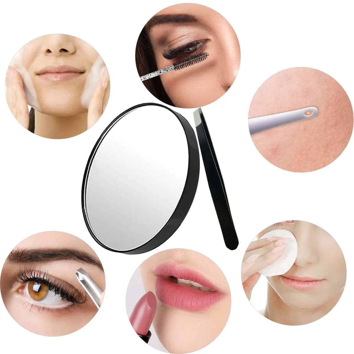 TTSAM 10X Magnifying Makeup Mirror with Tweezers & Suction Cups | 10.9 cm (4.3 inches) Round Black - view 5