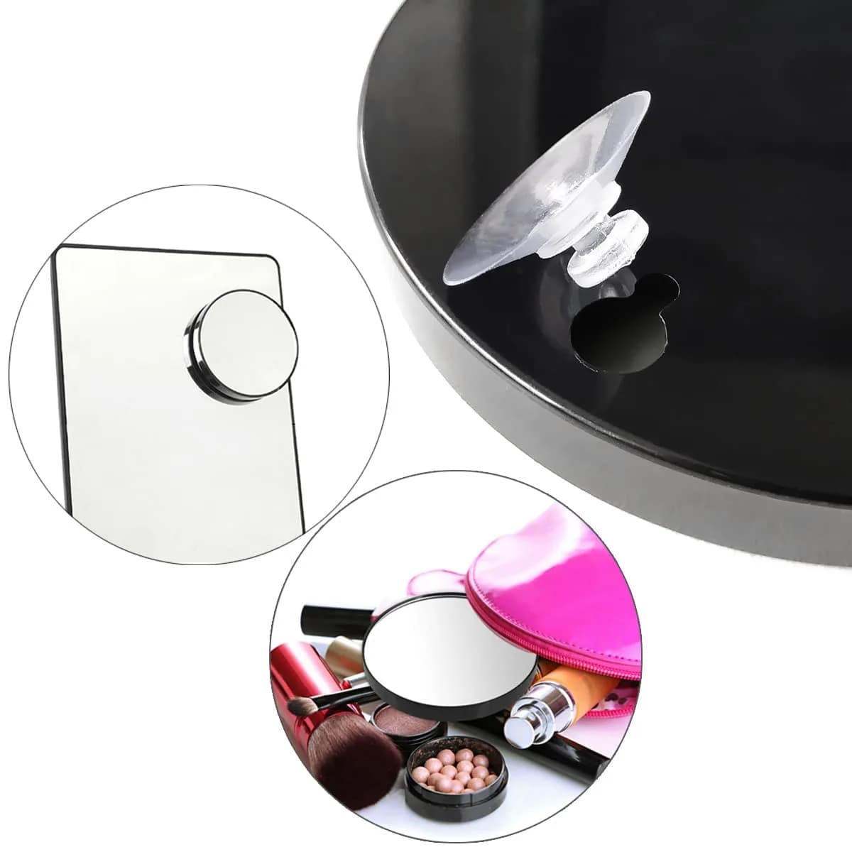 TTSAM 10X Magnifying Makeup Mirror with Tweezers & Suction Cups | 10.9 cm (4.3 inches) Round Black - view 6