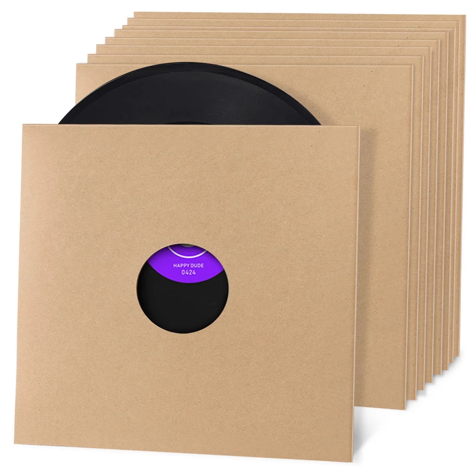 Facmogu 10PCS 12in Vinyl Record Sleeves | Thick 350gsm Kraft Cardboard LP Covers for 12-inch Vinyl - main product image