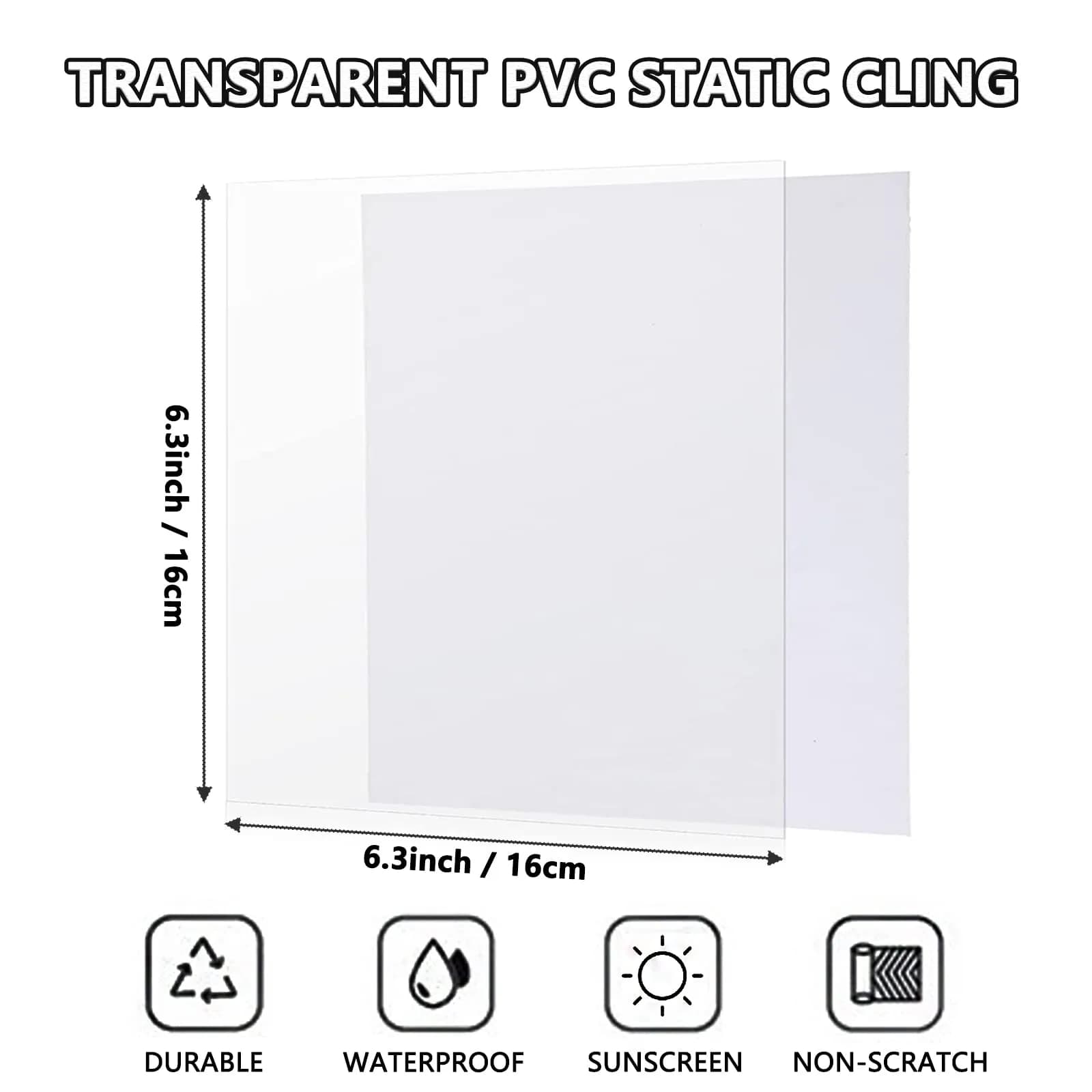 PUSNMI Clear Static Cling Film Sheets 16.4cm x 16.4cm (6.3''x6.3'') | 20PCS for Windshield & Glass - view 4