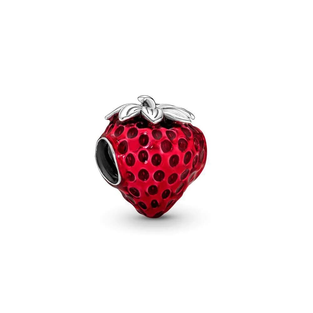 Lkwidi Strawberry Charm 925 Sterling Silver Pendant, 2.6cm x 0.9cm | Compatible with European & US Bracelets — Strawberry