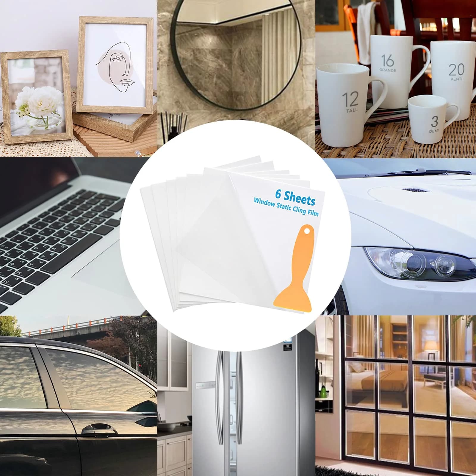 PUSNMI Clear Static Cling Film 6 Sheets | Reusable Adhesive-Free Window Decals for Cars - view 5
