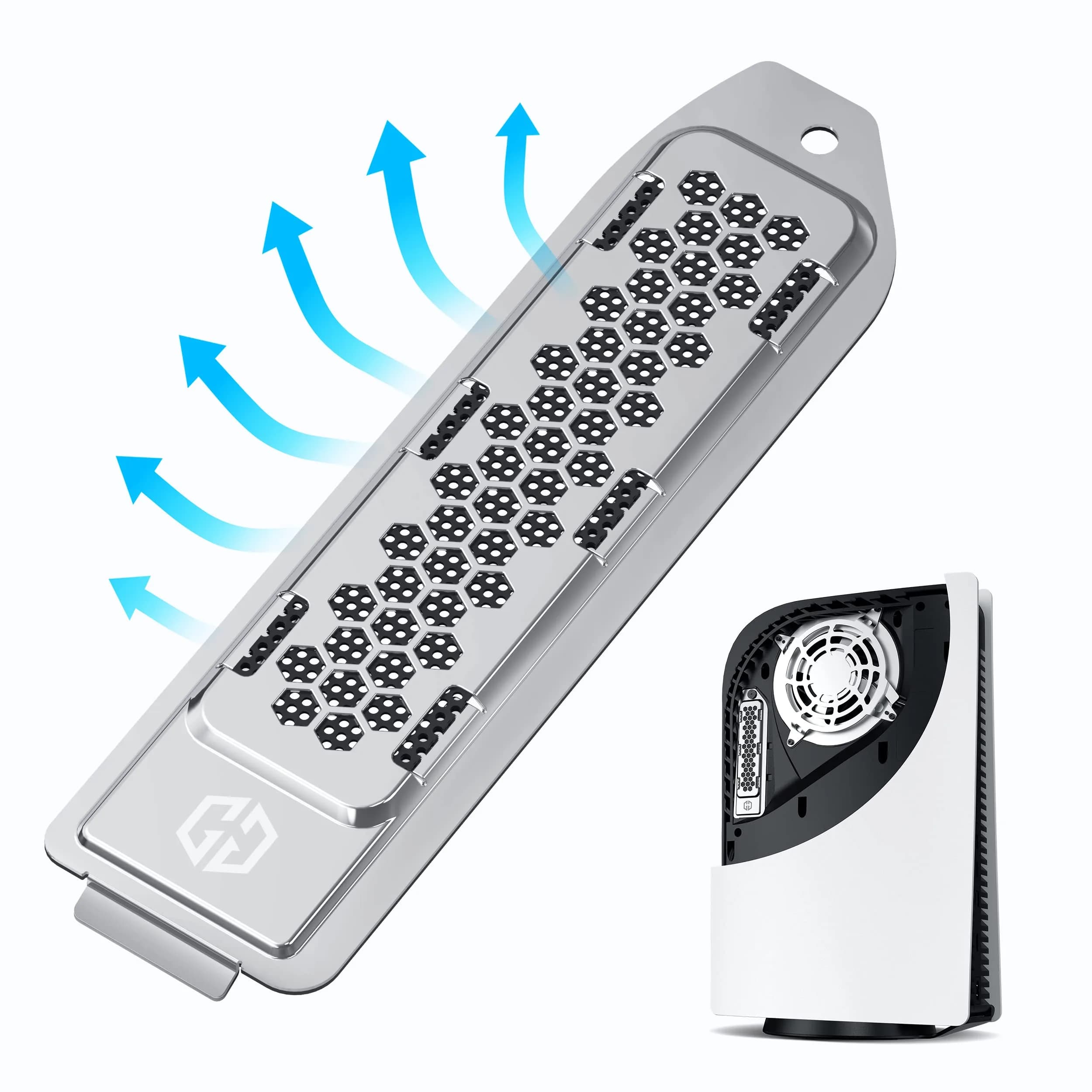 GRAUGEAR Metal Heat Dissipation Cover for PS5 M.2 SSD Expansion Slot | Bronze, Breathable Cellular Hole Design — Silver(PS5/PS5 Slim)
