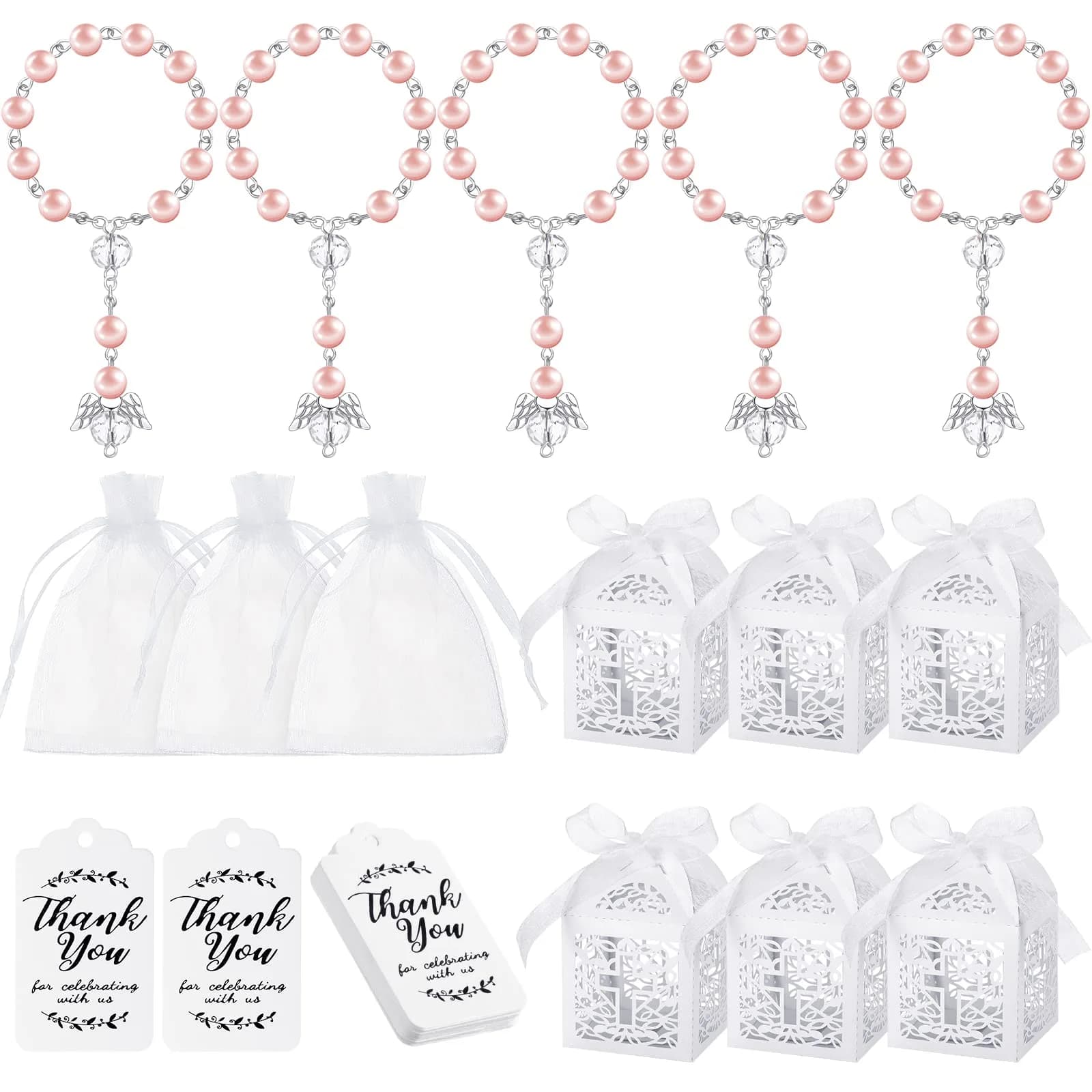 MTLEE Pink Baptism Rosary Set for Guests, First Communion Favors, 100 Pcs | Catholic Holy Communion Party Decor - main product image