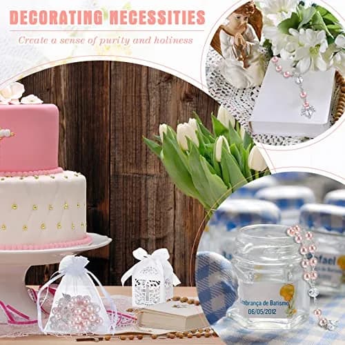 MTLEE Pink Baptism Rosary Set for Guests, First Communion Favors, 100 Pcs | Catholic Holy Communion Party Decor thumbnail 6