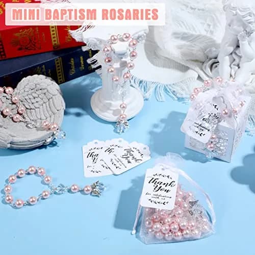 MTLEE Pink Baptism Rosary Set for Guests, First Communion Favors, 100 Pcs | Catholic Holy Communion Party Decor thumbnail 7