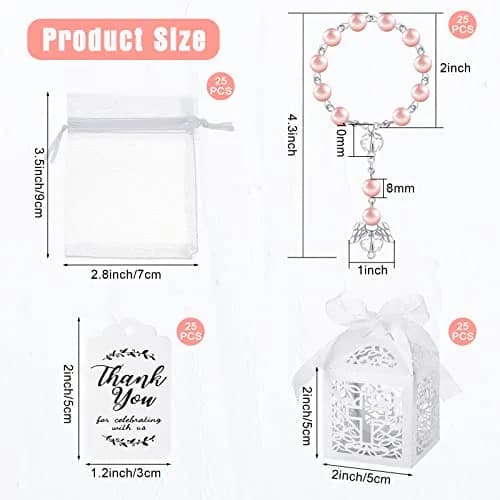 MTLEE Pink Baptism Rosary Set for Guests, First Communion Favors, 100 Pcs | Catholic Holy Communion Party Decor thumbnail 2