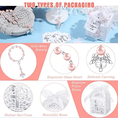 MTLEE Pink Baptism Rosary Set for Guests, First Communion Favors, 100 Pcs | Catholic Holy Communion Party Decor thumbnail 3