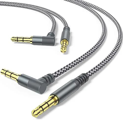 MCSPER 2 Pack 3.3ft (1m) Right Angle Aux Cable | Tangle-Free Nylon Braided 3.5mm Stereo Audio Cable for Car, Speakers, Headphones thumbnail 1